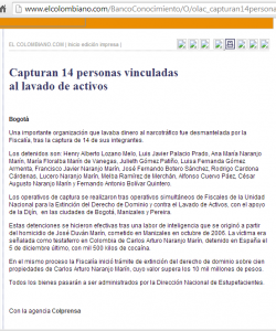 Facsimil de una de las noticias de la epoca donde la prensa crucificó sin prueba alguna a Henry Lozano