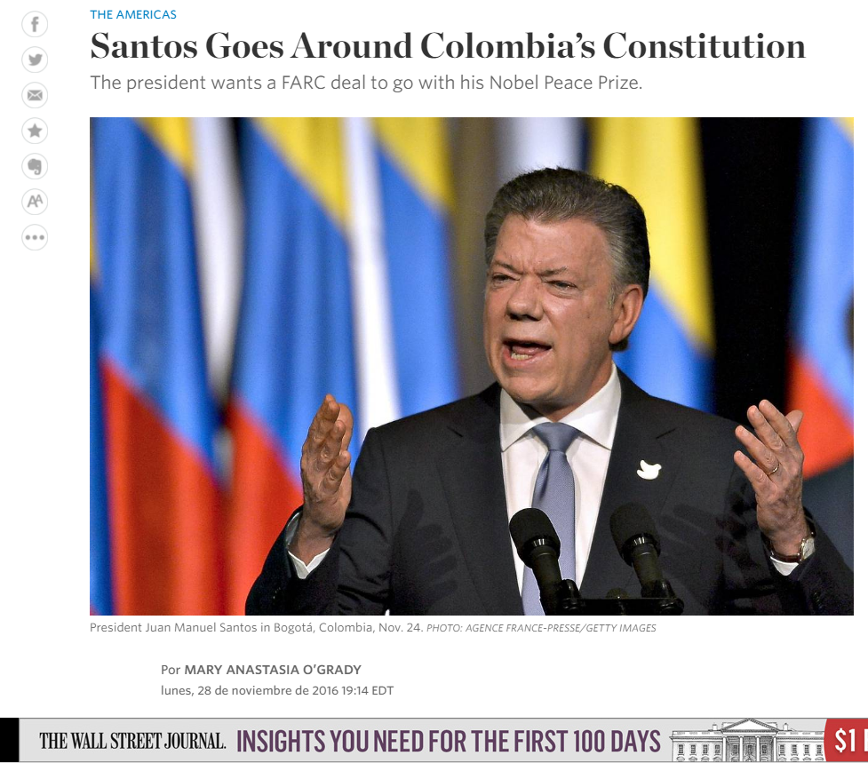 The Wall Street Journal, de los poquísimos medios de comunicación que no intentan engañar a la opinión pública sobre el tema de las Conversaciones FARC-Santos