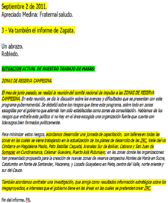 En el 2011 Alfonso Cano seguía insistiendo sobre la vital importancia de las ZRC para el proyecto terrorista de las FARC