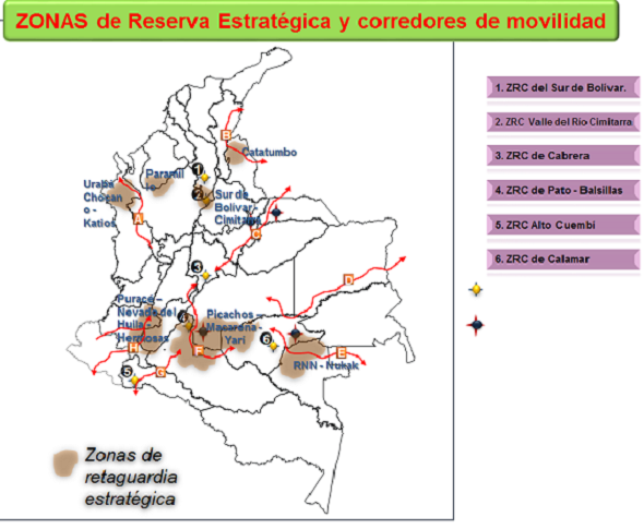 Mapa de zonas de Reserva Campesina estratégicas acorde con los corredores de movilidad