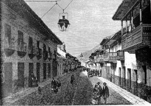 Alumbrado Público en la Calle Real (Hoy Carrera Séptima) en Bogotá, en 1869
