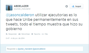 Twitter del Secretario General de la UNP contra Uribe