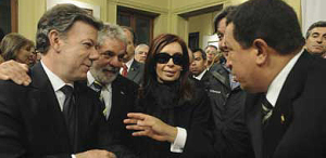 Cristina con Chávez, Lula da Silva y Juan Manuel Santos