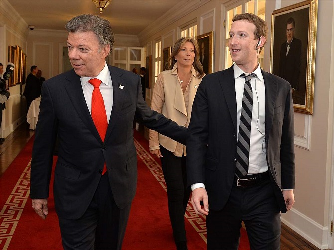 El presidente Juan Manuel Santos y Mark Zuckerberg